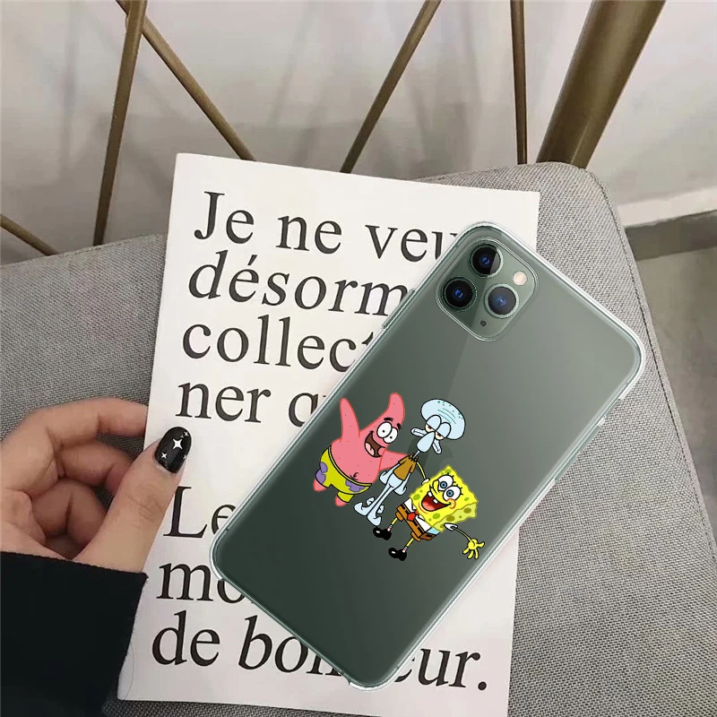 TPU Милый чехол для телефона из ТПУ с мультяшными губками Квадратные Штаны для iPhone 6S 7 8 Plus X XR XS Max 11 Pro Max Мягкий силиконовый чехол - Цвет: TPU