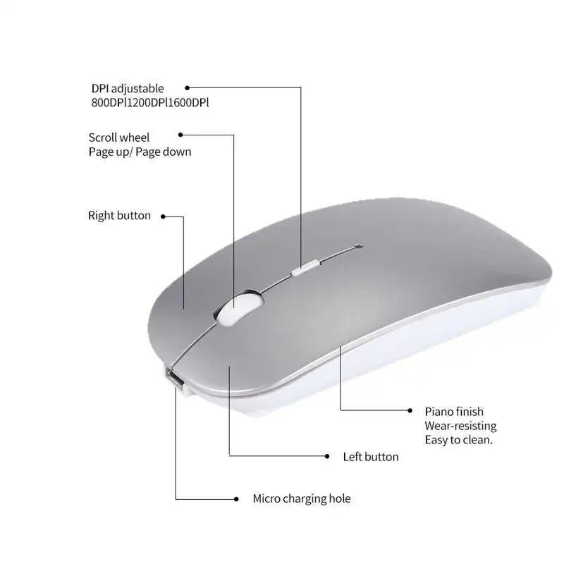 Перезаряжаемая Беспроводная Bluetooth 4 0 + 2 4G Двухрежимная в 1 Зарядка мышь 1600