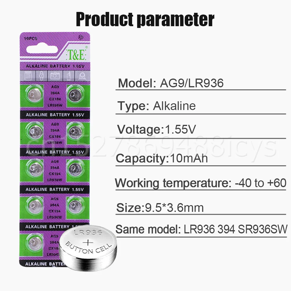 AG9 1.55V Alkaline Battery LR936 394 SR936SW 194 V394 EE6210 Button Coin Cell For Watch Toy Scale Car Control Remote Calculator dyson battery replacement