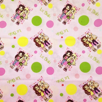 

abaeautiful Lt. Pink Cartoon Cotton Fabric Bratz doll/2 girls Print cotton Fabric Patchwork Sewing Girl Dress Shirt Diy Clothing
