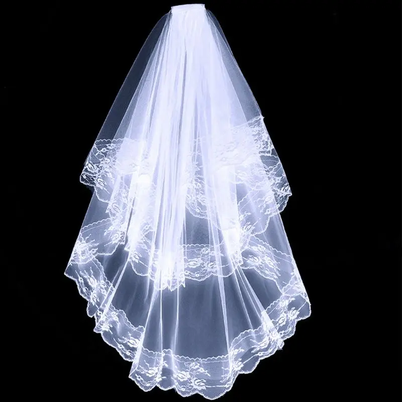 2 уровня для женщин девочек Хэллоуин косплей свадебная вуаль зубчатое цветочное кружево двойной слой тюль сетка костюм с расческой
