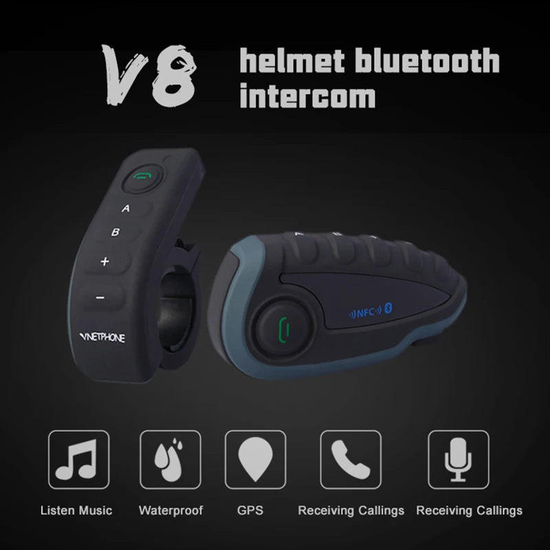

Motorcycle Bluetooth headset walkie-talkie helmet multi-person simultaneous intercom V8 talk distance 1200 meters
