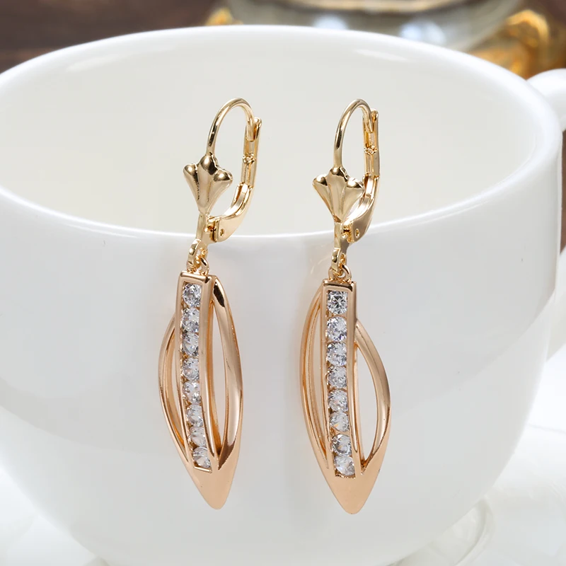585 Rose Gold Color Dangle Earrings for Women Shiny Natural Zircon Modern Daily Easy Matching Fashion Jewelry dangle earrings,drop earrings,pendant earrings,long earrings
