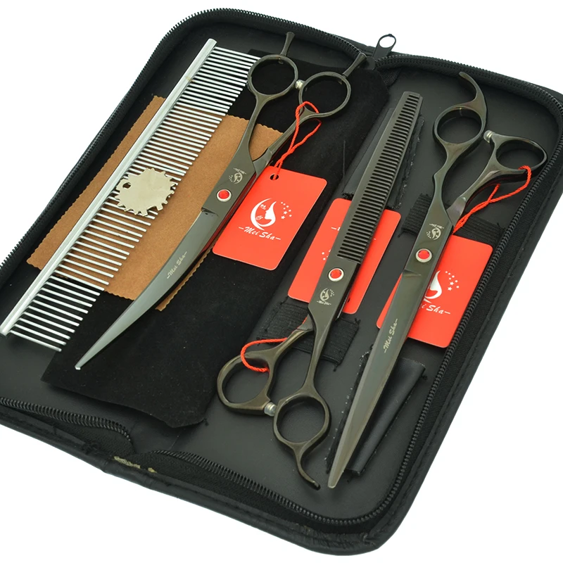 

8.0 Inch Professional Pet Scissors Set Comb Japan 440C Steel Dog Grooming Shears Animal Straight&Thinning&Curved Scissors HB0256