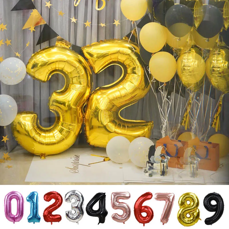 1pc 40inch Large Foil Number Balloon Rose Gold Silver Red Digit 0-9 Globos for Wedding Anniversary Birthday Party Decoration