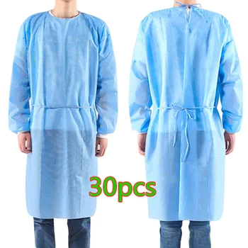 

30pcs Disposable Gown Blue Non-woven Apron Work Medical Clothing Clothes Dustproof Anti Infection Capes Clothes