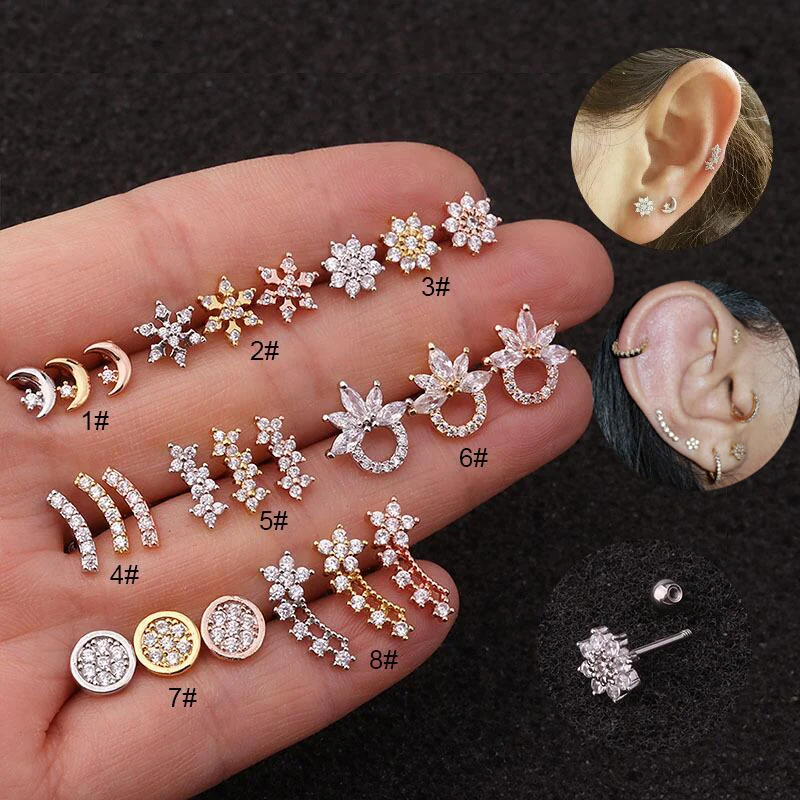 Sellsets Dainty 1Piece 20g Stainless Steel Barbell Long Bar Flower CZ Ear Helix Daith Rook Piercing Stud | Украшения и аксессуары
