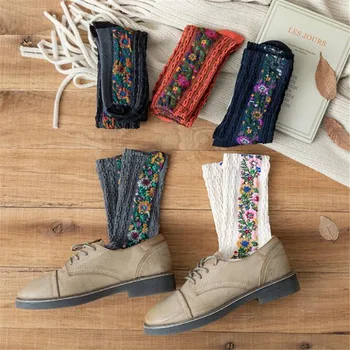 

New Fashion Women Funny Socks Cotton Euramerican National Wind Autumn Winter Ladies Floral Socks Warm Cute Vintage Meias Sokken