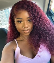 Pelucas de cabello humano rizado profundo para mujeres negras, densidad 250, peluca con malla frontal prearrancada brasileña Remy Borgoña 99J