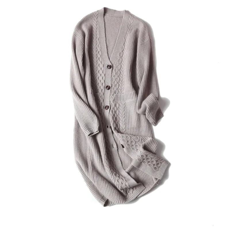 women's beige cardigan cashmere sweaters long sleeve plus size loose Female knitwear high quality 2