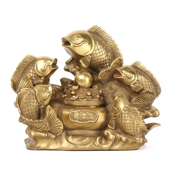 

LAOJUNLU Pure Copper Five Blessing Gold Arowana Bronze Crafts Ornaments Feng Shui Wufu Golden Dragon Fish
