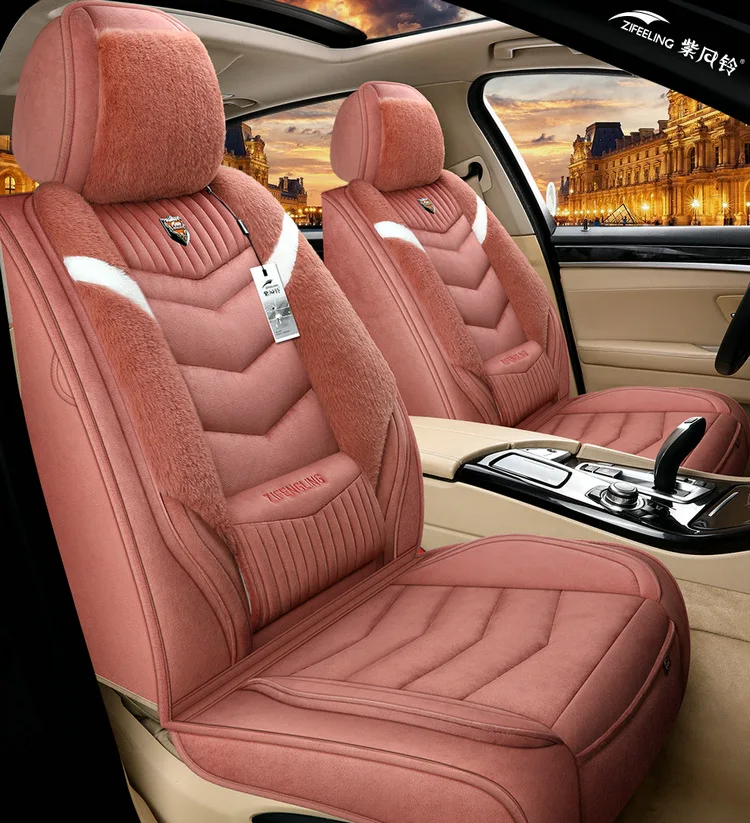 

Autocovers Car Seat Covers For Sudan SUV Durable Faux Fur Five Seats Cushion Mats For Women Red Design Thick Warm Seat cover