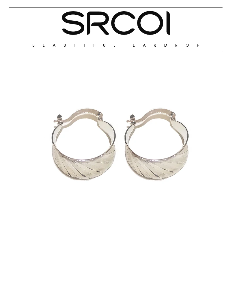SRCOI Classic Popular Wide Small Hoop Earrings High Polish Copper Plating Twill Round Circle Earrings For Women Girl Party