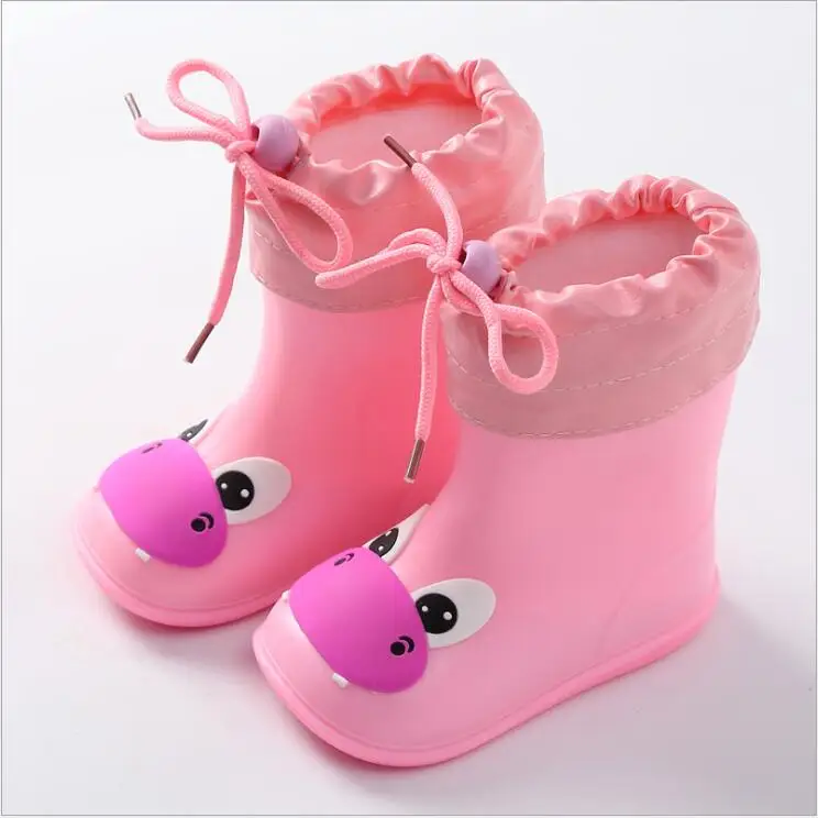 Pink cotton Детские резиновые сапоги для мальчиков и девочек; сапоги от дождя из пвх; водонепроницаемая обувь; детская обувь с героями мультфильмов; водонепроницаемые резиновые сапоги; Всесезонная обувь - Цвет: Pink cotton