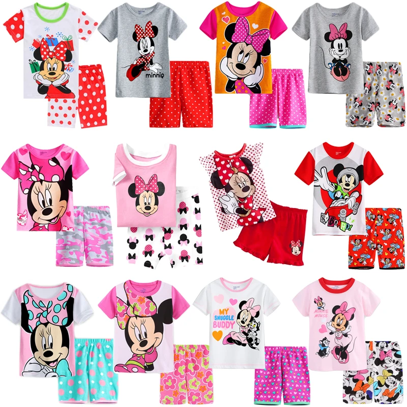 Niños Niñas pijamas de algodón de verano nuevo ropa de niños niñas de manga corta conjuntos de ropa Mickey Minnie pijamas de manga corta Pijama