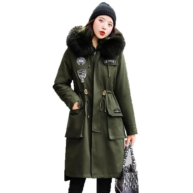 

AliExpress New Style Large Size Plus-sized Winter New Style Mid-length Karakul Thick Hooded Cotton-padded Clothes Cotton Coat