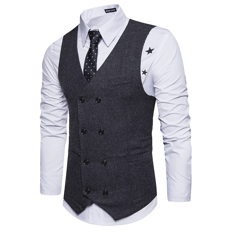 Autumn And Winter Men's Double Breasted Waistcoat Sportsman Suit Retro Vest Coat Hot Selling