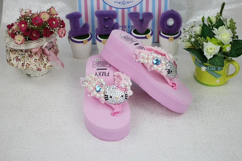 Leisure Shoes Online Lady Sewing Pearl Womens Beach Slippers Fashion High Heel Platform Wedge Flip Flops49