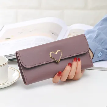 

2020 summer new plain weave heart-shaped long multi-bit buckle mobile phone women's wallet