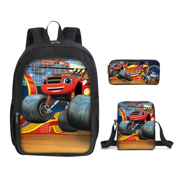 

3pcs/set Cartoon Blaze Machines Print Backpack for Boys Children School Bags Kids Fashion Travel Book Bag