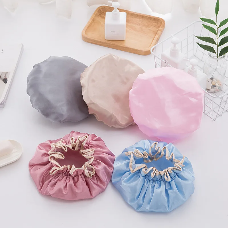 1 шт. Для женщин будущей матери Satin Шапки lorful шапочки для ванной, душа волос двойные непромокаемые купальные Кепки Аксессуары для ванной комнаты
