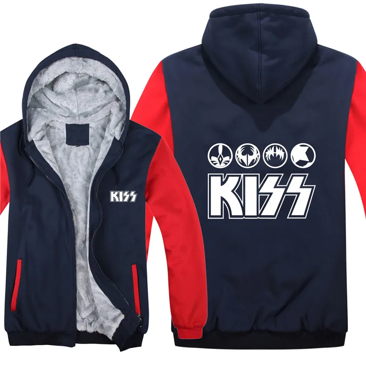 Kiss Band толстовки для мужчин пуловер шерстяная подкладка куртка Kiss Band хип-хоп толстовки с капюшоном модное пальто