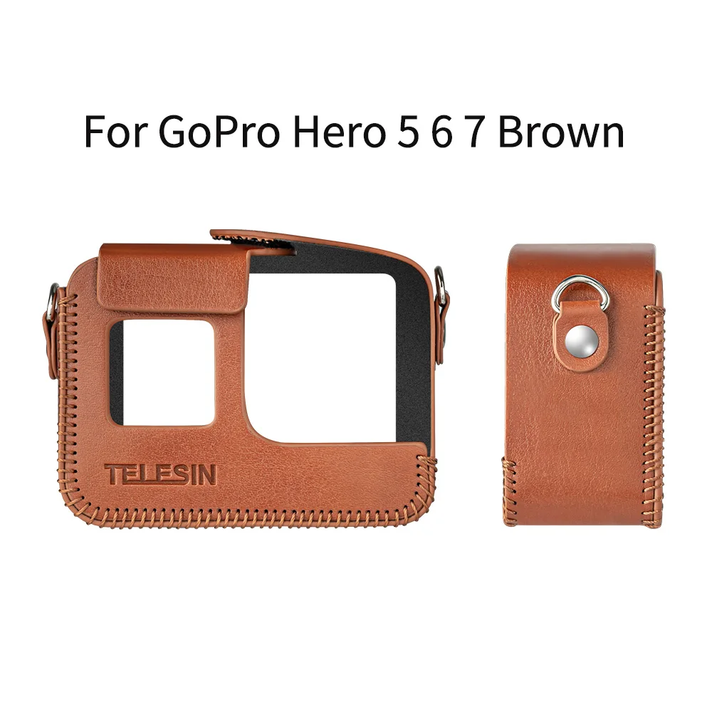 Brown for Hero 5 6 7 Телесин из искусственной кожи чехол для GoPro Hero 8 для Hero 5 6 7 черная рамка Крышка мини-протектор черный коричневый с длинным ремешком аксессуары - Цвет: Brown for Hero 5 6 7