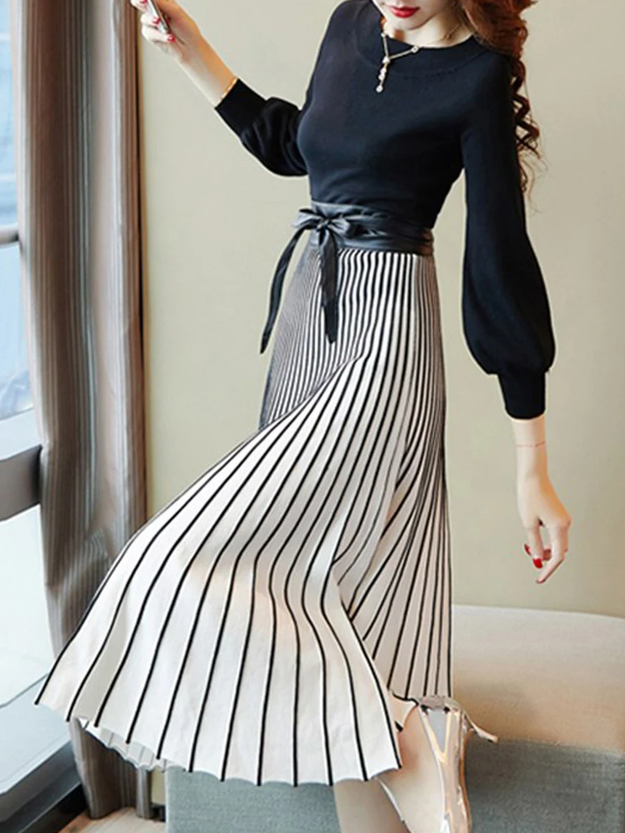 Women's Dress Mid Calf Round Neck 