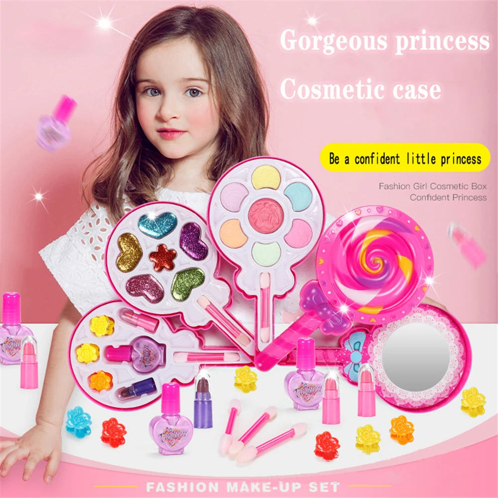 amazing Children make toy set game princess pink makeup safety non-toxic for girl dress up cosmetics kit pr