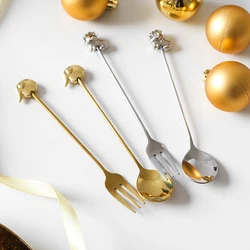 Petite cuillère créative et mignonne en acier inoxydable 304, pour mélanger le café, le Dessert, le gâteau, les fruits dorés, fourchette, service de vaisselle 