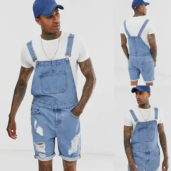 

Summer Men's Casual Spring Casual Blue Men's Short Siamese Overalls Trousers 3XL