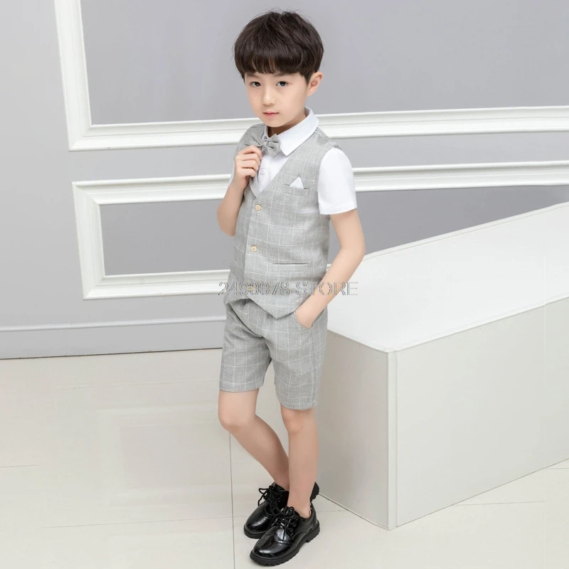

Boys School Uniforms Sets Vest + Pants+bowtie 3pcs Set Kids Gentleman Tuxedo Dress Children Party Costume Performing Suit
