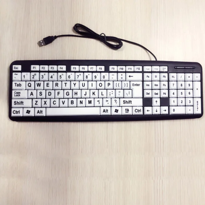 USB Проводная клавиатура для пользователей с низким видением с большими белые клавиши черные буквы для пожилых мужчин OUJ99