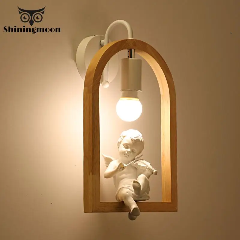 

Nordic Angel Bird Art LED Wall Lamp for Bedroom Wooden E27 Reading Wall Light Mounted Metal Bedside Lighting Wall Sconce Lamp