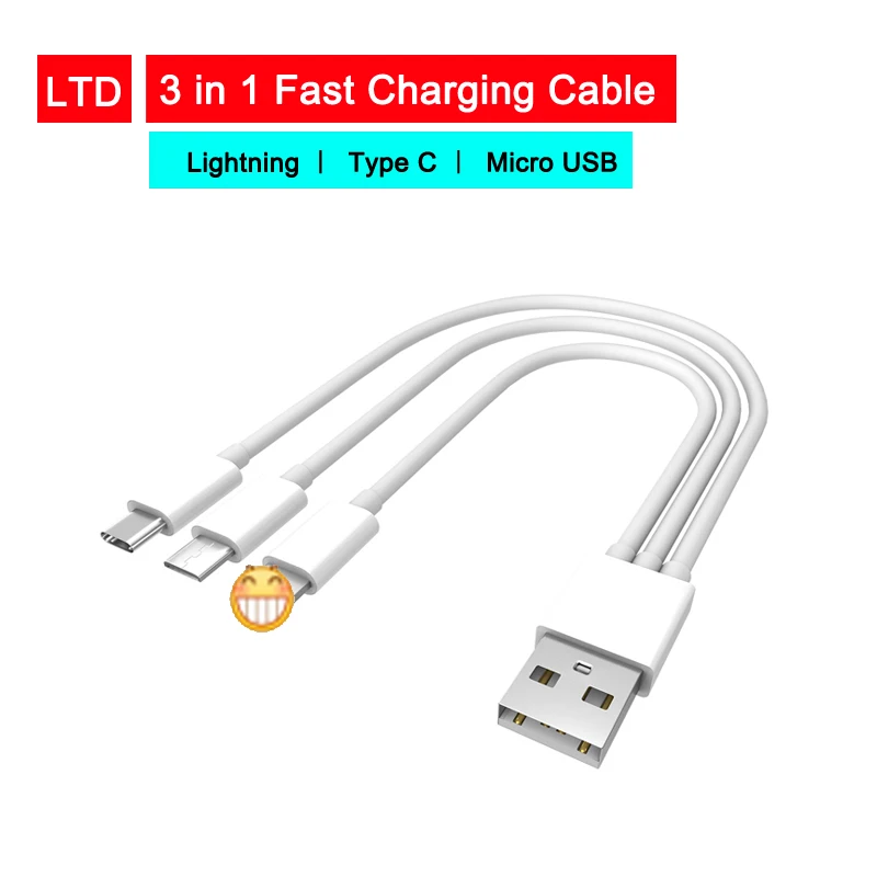 3 в 1 кабель для быстрой зарядки Type C 8Pin Micro USB передачи данных iphone 11 Pro X Xr 8 7 6 6S Plus Sumsung