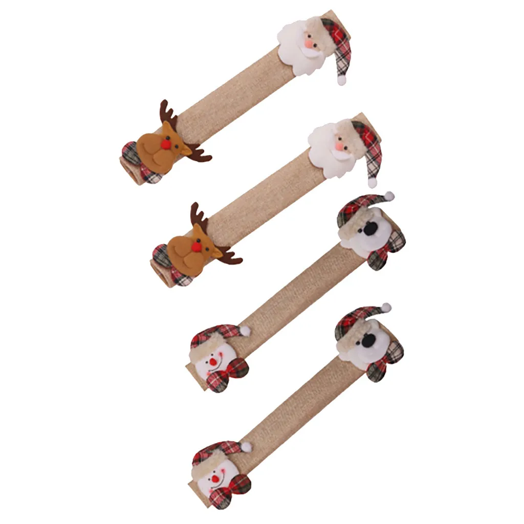 4pcs Christmas Refrigerator Door Handle Cover Kitchen Appliances Glove Protector Door Handle Christmas Pendant Door Handle Natal