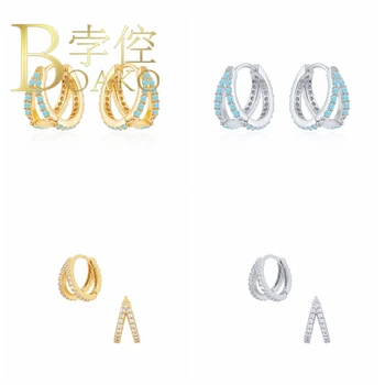 

BOAKO Round Zircon Earrings For Women 925 Sterling Silver Earrings Hoop Pendientes Mujer Ear Cuff Aretes De Mujer Bijoux #9.9