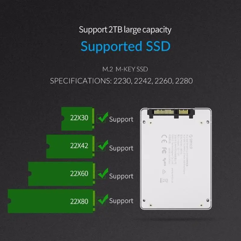 ORICO M2TS алюминиевый сплав M.2 SSD корпус NGFF в SATA конвертер M.2 SSD чехол для твердотельного накопителя корпус адаптер для рабочего стола