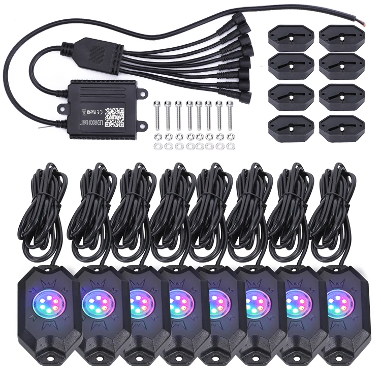 

Ready to Ship 2020 bluetooth controlled RGBW RGB 8 piece pods led rock light kit