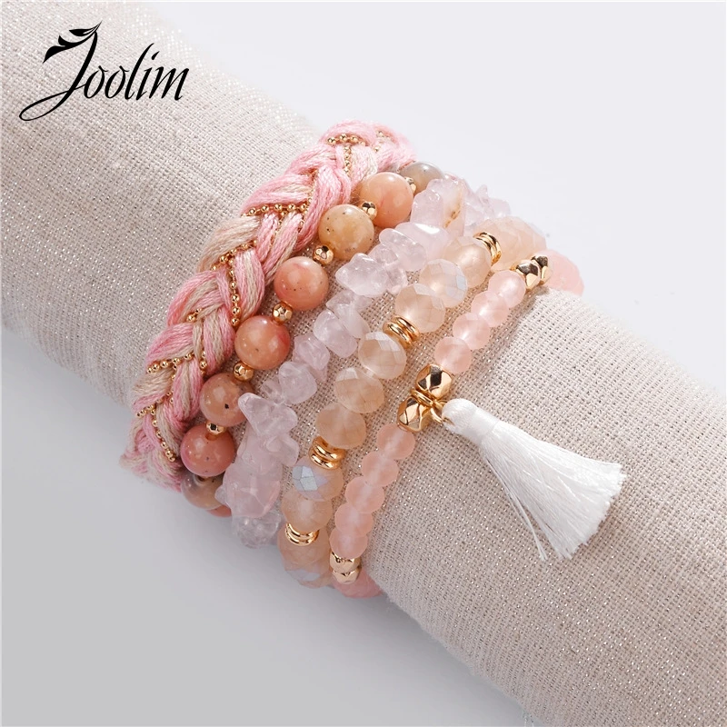 

Joolim Pink Bead Tassel Bracelet Boho Bracelet Statement