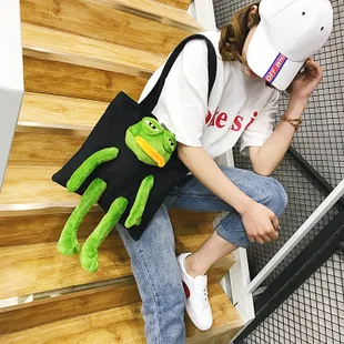 Креативные плюшевые игрушки Sad Frog Холщовая Сумка ручная мода и индивидуальность корейский стиль мультяшный наплечный рюкзак