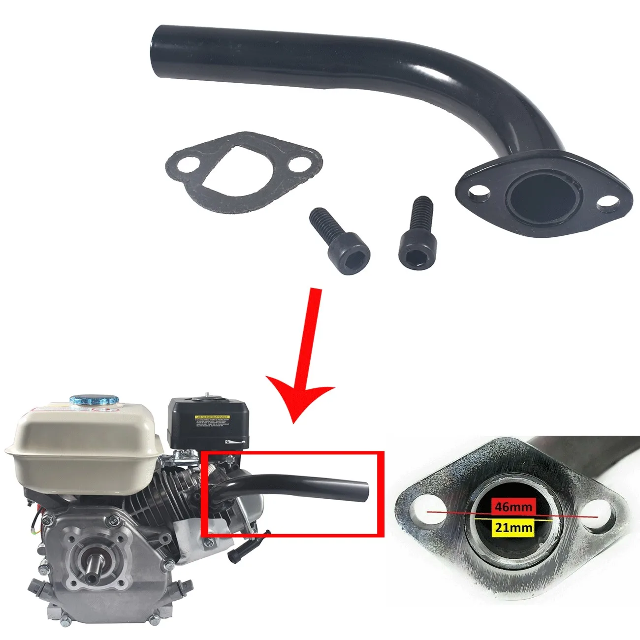 Exhaust Pipe with Gasket Fit Predator 196CC 212CC Honda GX160 GX200 Go Kart Mini Bike, exhaust pipe header,motorcycle cylinder gasket