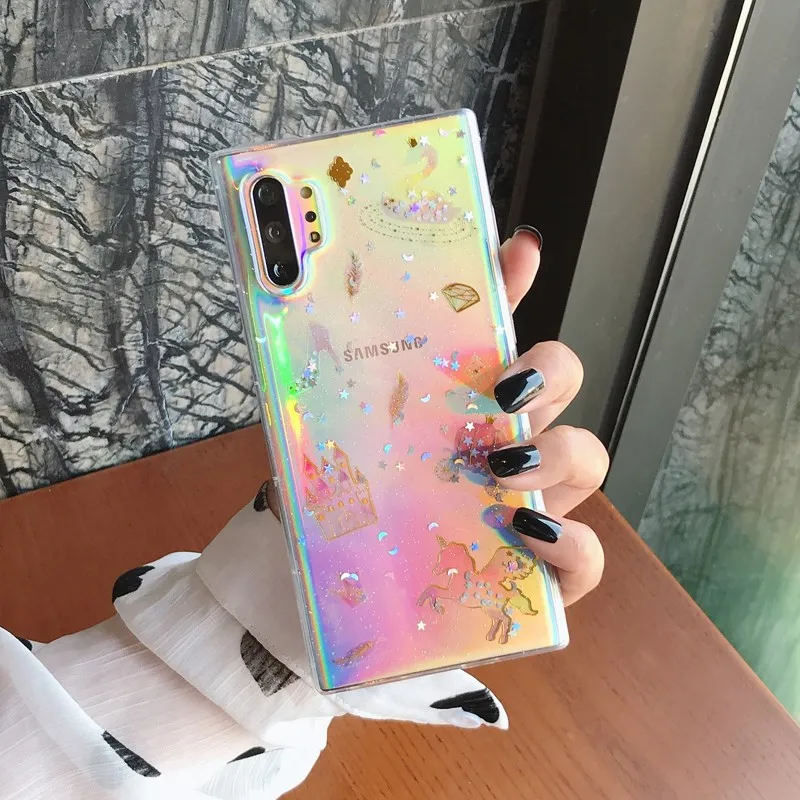 Epoxy resin crystal Golden Glitter Cute Unicorn Silicone Phone Case For  Samsung S8 S9 plus Note8 9 10 Shockproof Clear Back Case|Phone Case \u0026  Covers| - AliExpress