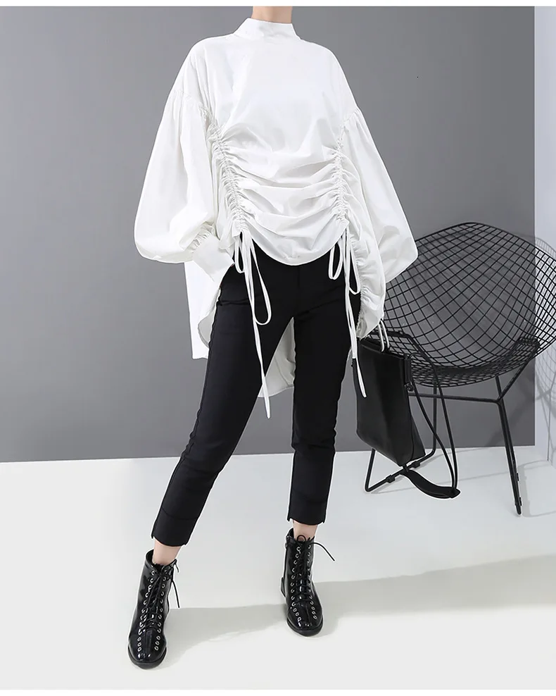 [] Женская Длинная блузка с завязками на спине большого размера, новинка, сатиновый воротник, длинный рукав, свободная рубашка, модная, весна-осень, 1N242