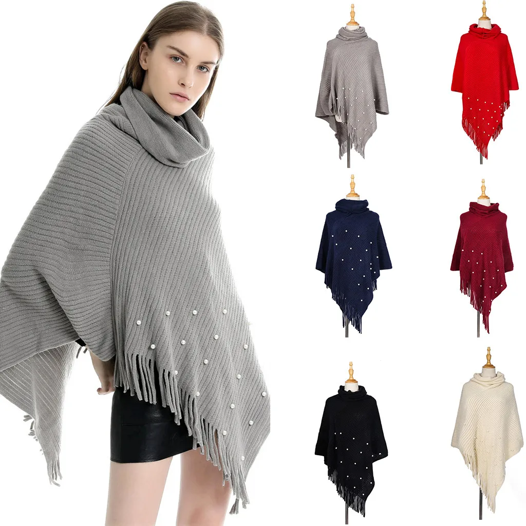 Новейшие винтажные шарфы boho, Женский Однотонный свитер с бисером, накидка, шали-покрывала и платки с кисточками@ 5