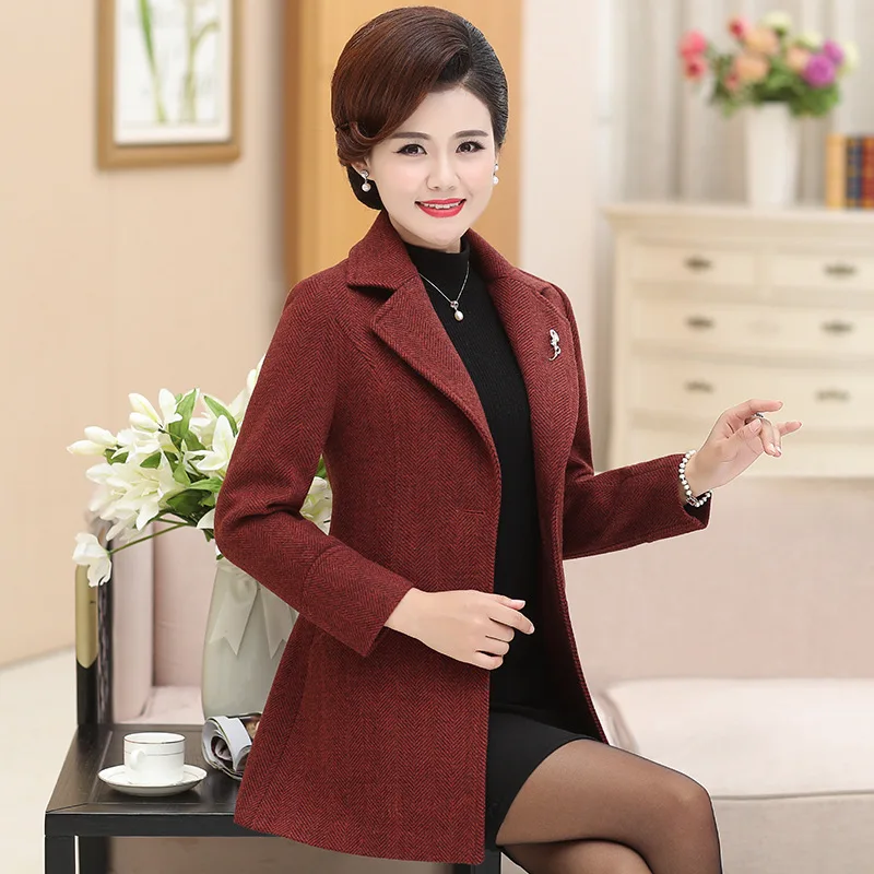 

2019 New Style Fashion Middle-aged Women Dress Spring Clothing Suit Woolen Jacket Middle-aged WOMEN'S Dress Middle-aged 40-50-Ye