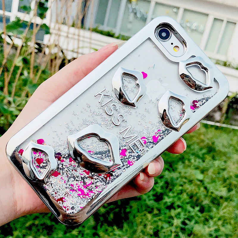 10 шт. для iphone XS max гальванический губы динамичный, жидкий песок чехол для телефона чехол для iphone 7 Plus для iphone 8 задние чехлы