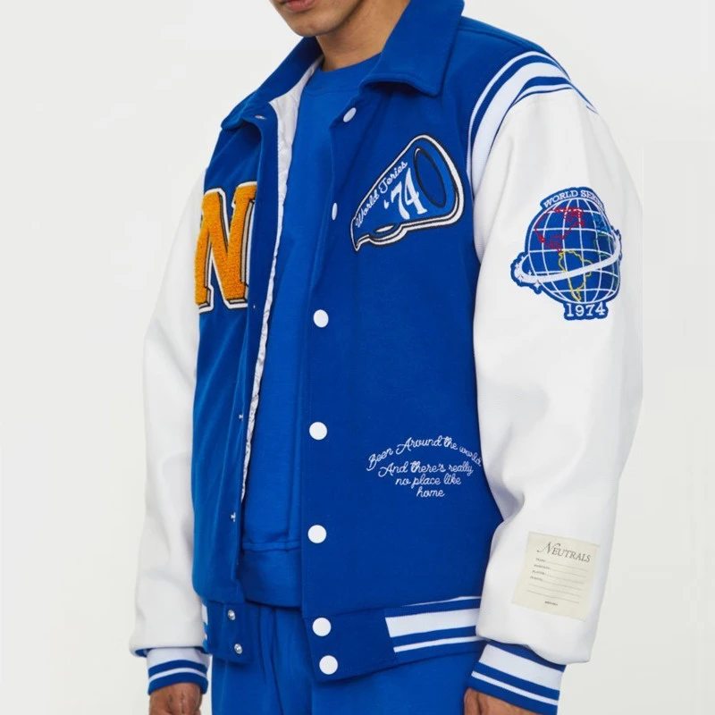 blue varsity jacket