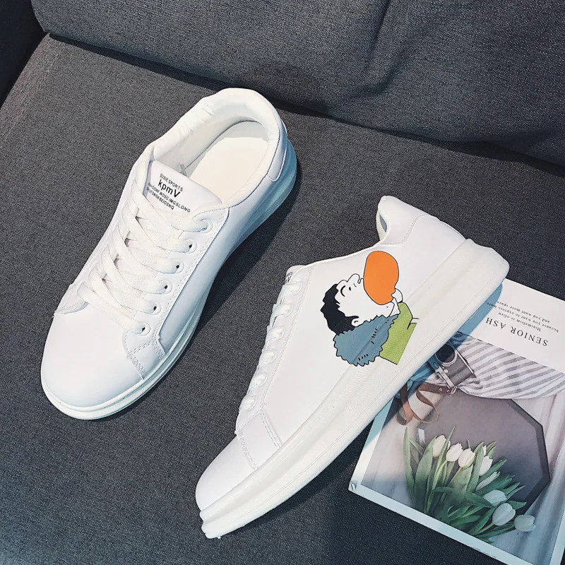 

2019 Spring And Summer New Style Skate Shoes Cool Pattern Hot Dog White Shoes Men's Korean-style Trend Students Breathable Platf