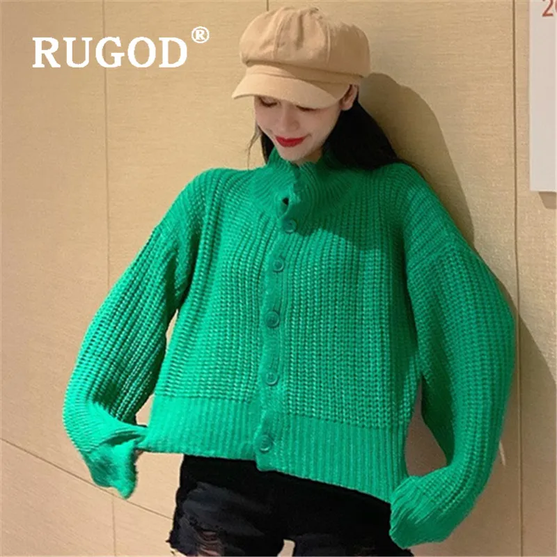 RUGOD однотонный короткий свитер, кардиганы для женщин, водолазка, однобортное вязаное пальто, новинка, весенний Модный женский свитер